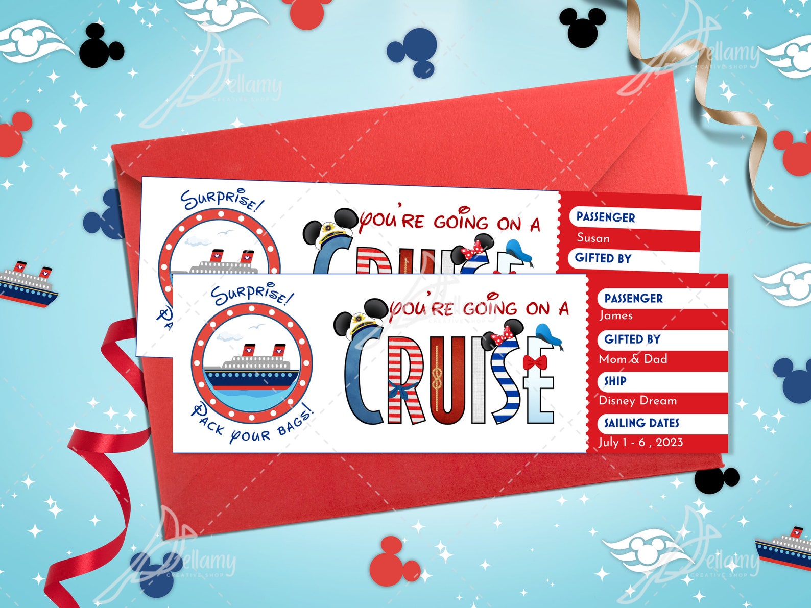 Surprise Cruise Ticket Reveal Mouse Boat Boarding Pass Digital ...