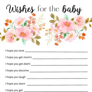 Download digitale - Auguri per il bambino - Baby Shower Activity per gli ospiti - Rosa floreale