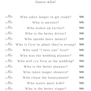 Bridal Shower Game - Bride or Groom Guess Who