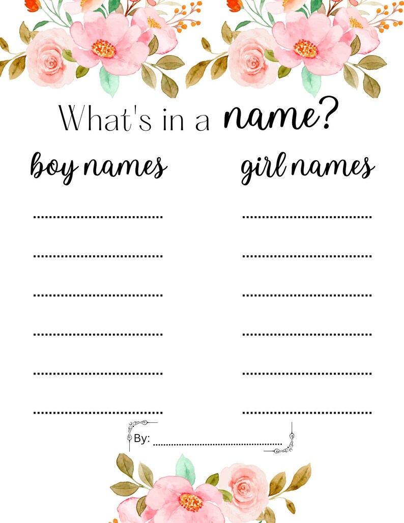 Digital Download What's in a Name Baby Shower Game for Guests Pink