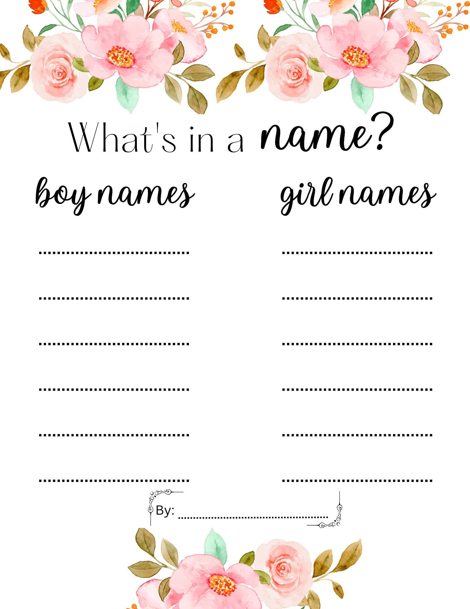 Digital Download What's in a Name Baby Shower Game for Guests Pink