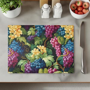 Mixed Grape Glass Cutting Board - Kitchen Decor - Housewarming Gift - Fruit Cutting Board - Tempered Glass - Colorful Kitchen Art