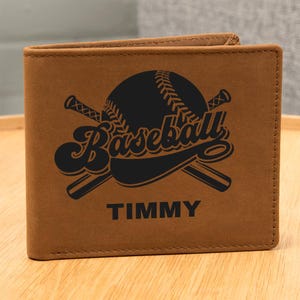 Cartera de béisbol personalizada: billetera plegable de cuero personalizada para hombre, tarjetero delgado, regalo para fanáticos del béisbol, Día del Padre, cumpleaños y aniversario.