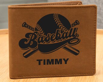 Cartera de béisbol personalizada: billetera plegable de cuero personalizada para hombre, tarjetero delgado, regalo para fanáticos del béisbol, Día del Padre, cumpleaños y aniversario.