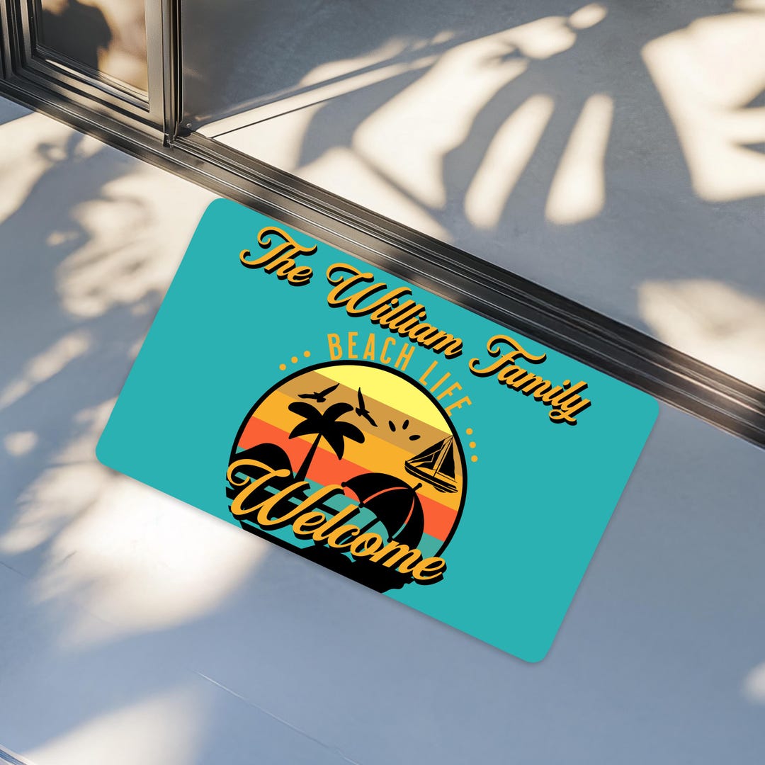 Personalized Beach Welcome Mat | Custom Family Name Doormat | Indoor ...