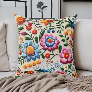 Throw Pillow, Pink Floral Pillow, Floral Cushion for Home Decor, Personalized Throw Pillow, Decorative Sofa Pillow, Custom Initials