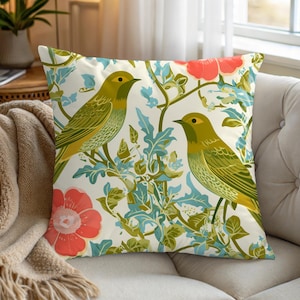 Vintage Botanical Birds Throw Pillow Garden-Inspired Accent Decor