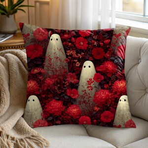 Halloween Throw Pillow Cover: Gothic Roses, Retro Cats & Spooky Ghosts
