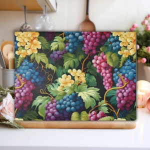 Mixed Grape Glass Cutting Board - Kitchen Decor - Housewarming Gift - Fruit Cutting Board - Tempered Glass - Colorful Kitchen Art