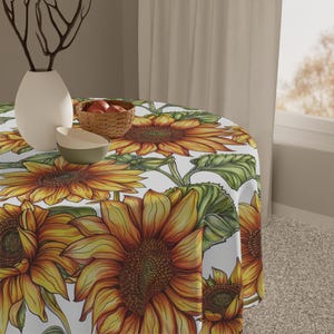 Tablecloth, Sunflower Design - Floral Table Cover, Kitchen Decor, Home Dining Accessories, Outdoor Picnic Cloth, Farmhouse Style Decor