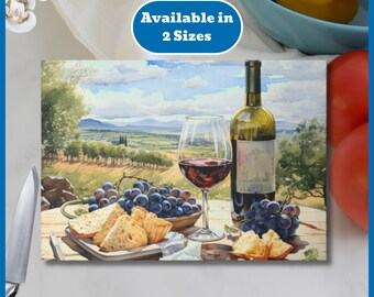 Cutting Board, Vineyard View, Glass Cutting Board, Custom Cutting Board, Wine Themed Kitchen Decor, Charcuterie Board