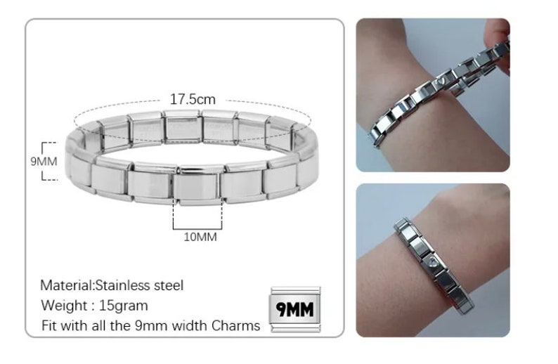 Charm starter bracelets - 9mm classic high-quality Italian charm bracelets. Stainless Steel. Custom jewelry Friendship Gifts