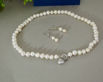 Elegant Baroque Freshwater Pearl Necklace with Gold Plated Heart Toggle Clasp. Classic Must-Have by Gigi's