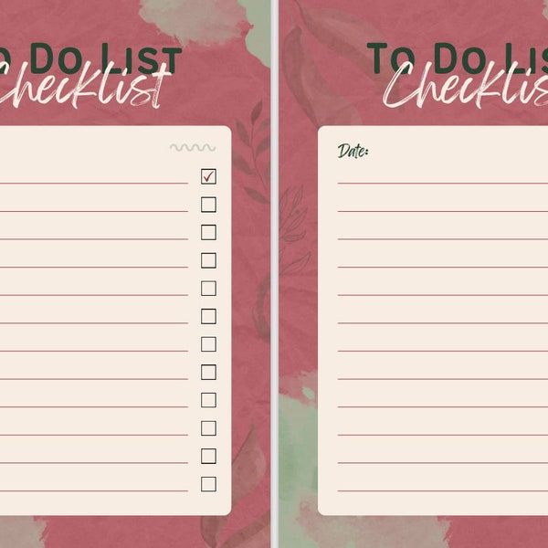 To Do Liste Template Summer for 2 page print in A5 and A4 - Digital Download