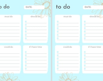 To Do Liste Template Summer for 2 page print in A5 and A4 - Digital Download