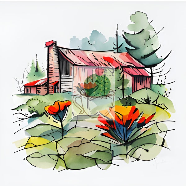 Wildflower Scenery Watercolor Print - Digitaler Download