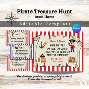 Piratenspeurtocht | Schattenjacht | Strandthema | Strandactiviteit | Digitale download | Canvas | Aanwijzing voor schattenjacht | Piratenspel