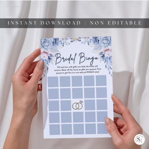 Bingo nupcial, juego de despedida de soltera, Something Blue, descarga instantánea, juego de fiesta, juego imprimible, flores azules, tema azul, combinación, SB001
