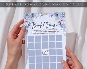 Bingo nupcial, juego de despedida de soltera, Something Blue, descarga instantánea, juego de fiesta, juego imprimible, flores azules, tema azul, combinación, SB001