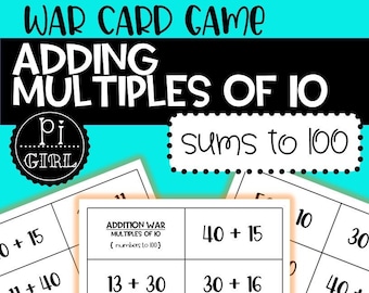 War Card Game- Place Value- Multiples of 10- Math Center- Low Prep Game- Math- Elementary- Grade 2,3,4,5
