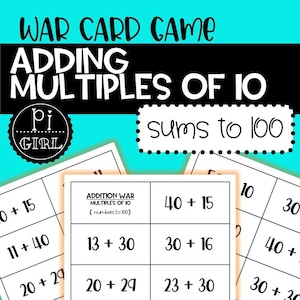 War Card Game- Place Value- Multiples of 10- Math Center- Low Prep Game- Math- Elementary- Grade 2,3,4,5