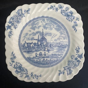 Johnson Brothers, England Blue and White "Tulip Time" Square 7-1/2-inch Plate