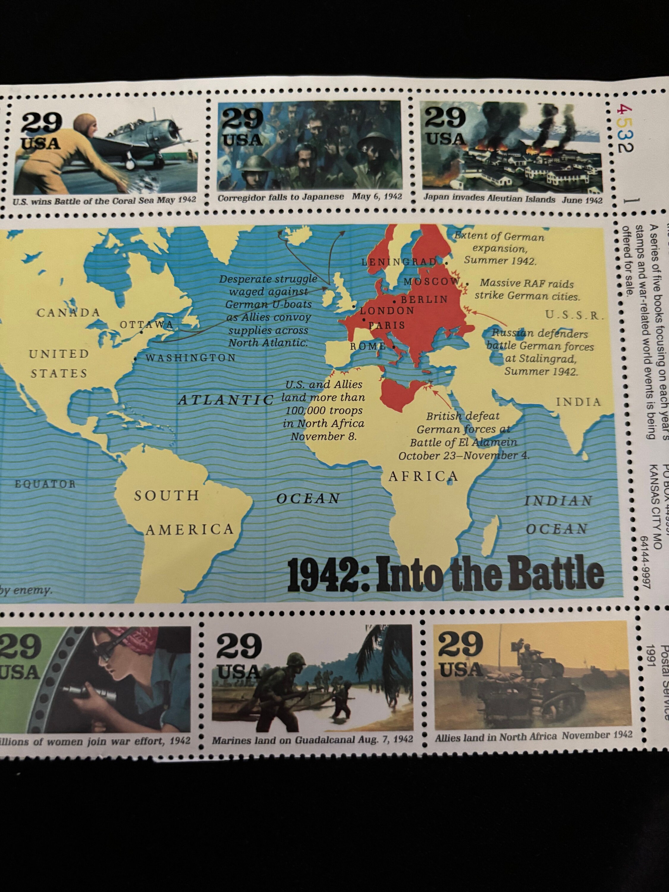 第二次世界大戦50周年記念切手シリーズ USPS、「1942年：戦場へ