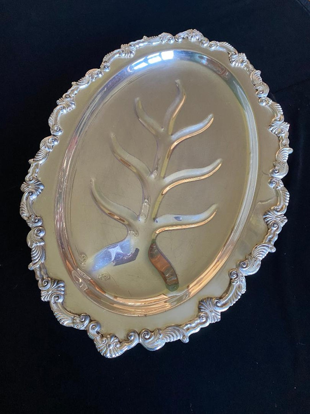 Oval Meat Platter, Footed, Silver on Copper, Sheridan Silver Co., C