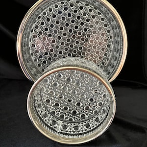 Cut Glass Bowl Set with Silver Plate Rimming, Set of 2 Bowls.