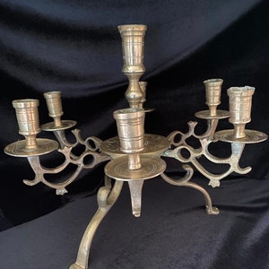 Candelabra, Seven Arm, Solid Brass Hand-Forged, Candleholder, Centerpiece Tableware