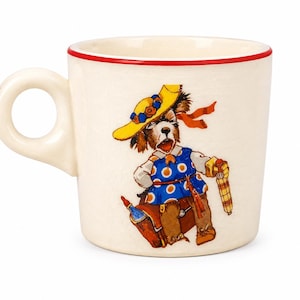 Vintage Child’s Mug Edwin M Knowles 1936 Storybook Dog Mug Ceramic Nursery Cup Red Trim Anthropomorphic Puppy Cup