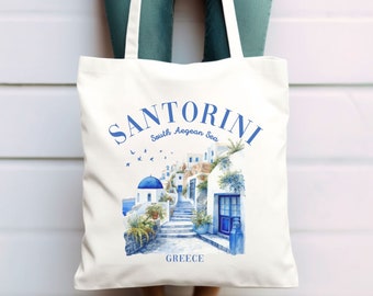 Santorini Greece Canvas Tote Bag, Greek Island Travel Gift