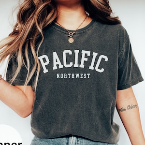 Pacific Northwest Shirt, Northwest Comfort Colors® Shirt, Varsity College Style, Unisex PNW Travel Shirt, Pacific Northwest Gifts