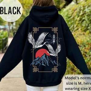 Japanese Crane Hoodie, Vintage Japanese Hoodie, Japanese Streetwear, Soft Cozy Japan Travel Hoodie, Aesthetic Hoodie, Japanese Gifts