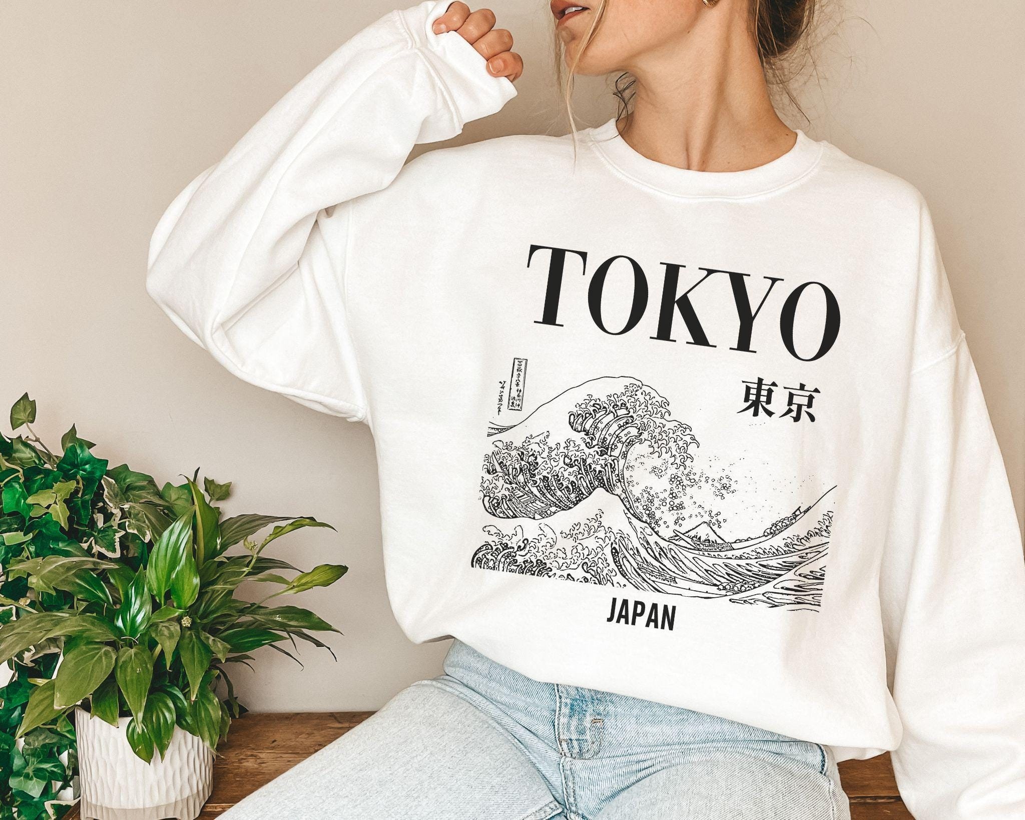 Tokyo Japan Crewneck Sweatshirt: Vintage Graphic Wave Sweater - Etsy