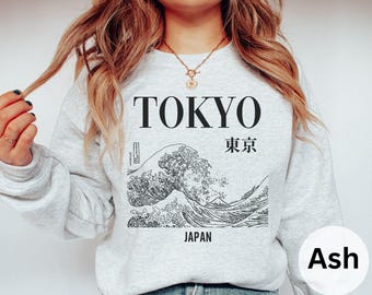 Tokyo Japan Crewneck Sweatshirt: Vintage Graphic Wave Sweater