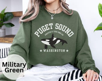 Puget Sound Orca Whale Sweatshirt: Washington Souvenir Crewneck