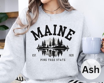 Maine Sweatshirt, Unisex Crewneck Pullover, Forest Design