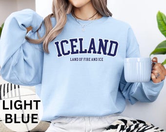 Iceland Sweatshirt: Varsity College Style, Soft Cozy Crewneck
