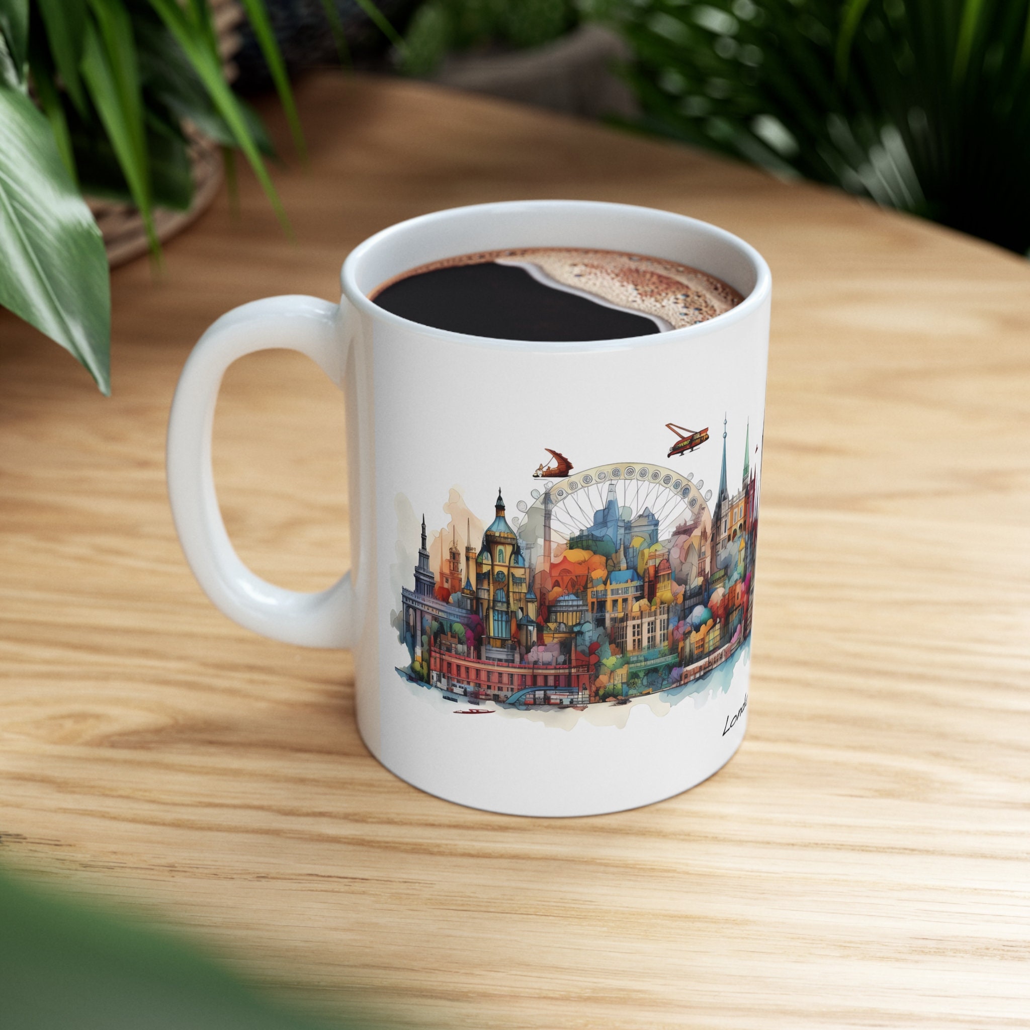 Discover London Mug, England 11oz ceramic mug for coffee, tea and more. Travel souvenir