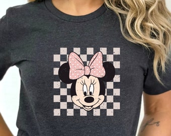 Checkered Minnie Shirt, Retro Minnie Shirt, Minnie Mouse Shirt, Checkered Shirt, Disney Girl Trip Shirt, Vintage Disney Gift