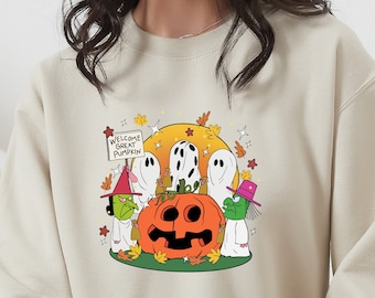 Welcome Great Pumpkin Funny Halloween Sweatshirt, Unisex Shirt, Cute Little Ghost, Spooky Season, Gift for Halloween, Oversized Sweatshirt