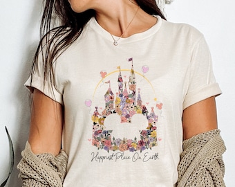 Happiest Place on Earth Shirt, Disney Castle Floral Shirt, Disney Shirt, Magic Kingdom Shirt, Disneyland Shirt, Mickey Shirt, Disney Gift