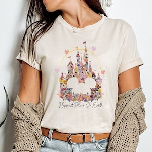 Happiest Place on Earth Shirt, Disney Castle Floral Shirt, Disney Shirt, Magic Kingdom Shirt, Disneyland Shirt, Mickey Shirt, Disney Gift