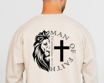Man Of Faith Sweatshirt, Aesthetic Christian Sweatshirt, Men&#39;s Religious Hoodie, Bible Verse Hoodie, Christian Gifts For Him, Jesus Sweater