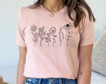 Wild Flowers Shirt, Wildflower Tshirt, Floral Shirt, Botanical Shirt, Flower Shirt, Nature Lover Shirt,Ladies Shirts, Womens Tees,Flover Tee