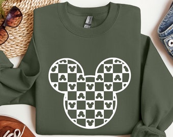 Checkered Disney Mickey Sweatshirt, Mickey Head Hoodie, Disney World Tee, Disney Trip Sweatshirt, Disney Family Hoodie, Disney Gift