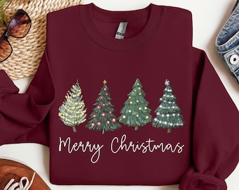 Christmas Trees Sweatshirt, Holiday Sweater, Christmas Shirt, Winter Sweatshirt, Merry Christmas Sweatshirt, Womens Holiday Sweatshirt