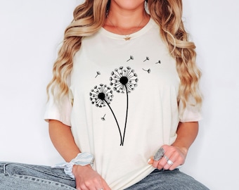 Dandelion Shirt for Women, Blossoms Shirt, Cute Trending Womens T-Shirt, Windflower Tee, Inspirational Shirt, Flower in Natural T-shirt