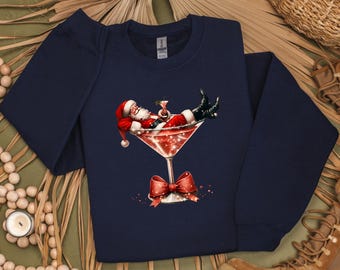 Santa's Hot Mess Sweatshirt, Funny Christmas Martini Sweatshirt, Santa Claus Holiday Sweater, Christmas Drink Sweatshirt, Party Gift